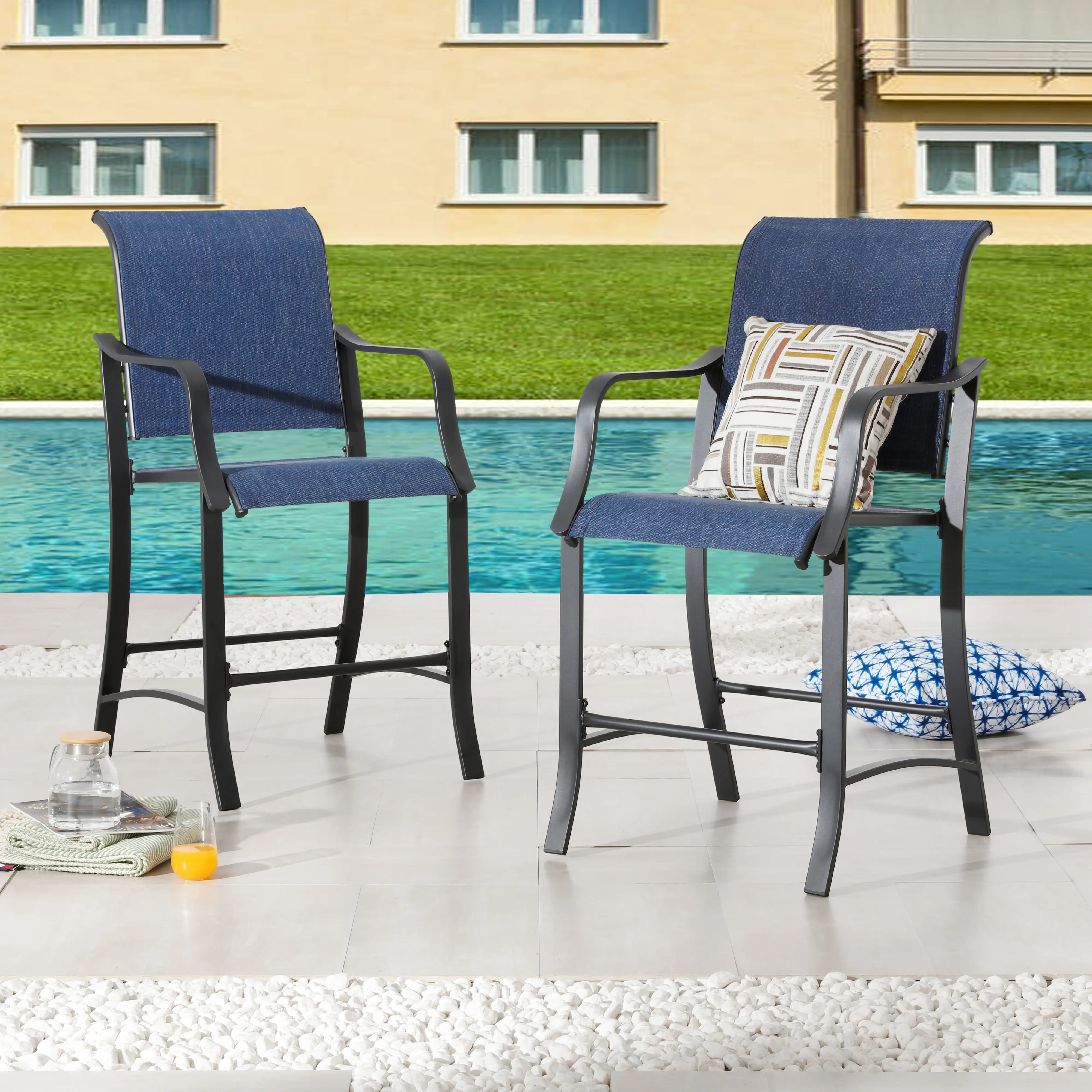 Top Space Bar Stool Set of 2 for Backyard Lawn Garden - All-Weather Patio Chairs with 300 LBS Capacity
