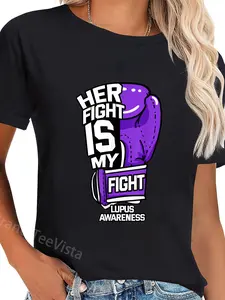 100% Cotton Unisex Her Fight Is My Fight Systemic Lupus Erythematosus Purple T-Shirt Graphic Casual Round Neck Tee