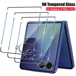 Three-Piece Full Coverage 9h Tempered Glass Film for Samsung Galaxy Z Flip 7/6/5 5g, HD Clear Transparent Smartphone Screen Protector, Scratch-Resistant