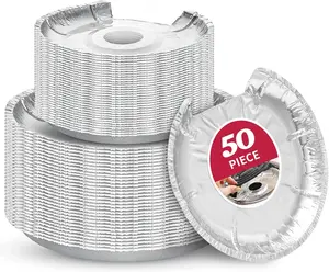 50PC COZZIVITA round Electric Stove Burner Covers - Stove Top Covers for Electric Stove Thicker Aluminum Foil Burner Liners - Disposable Stove Top Protector (25 * 6 Inch and 25 * 8 Inch)