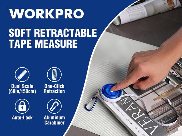#BacktoSchool WORKPRO Soft Tape Measure, 60-Inch (150cm) Retractable Measuring Tape for Body Measurements, Sewing, Tailoring, Fabric, Cloth, Knitting and Crafts, Dual-Sided Scales with Carabiner Clip