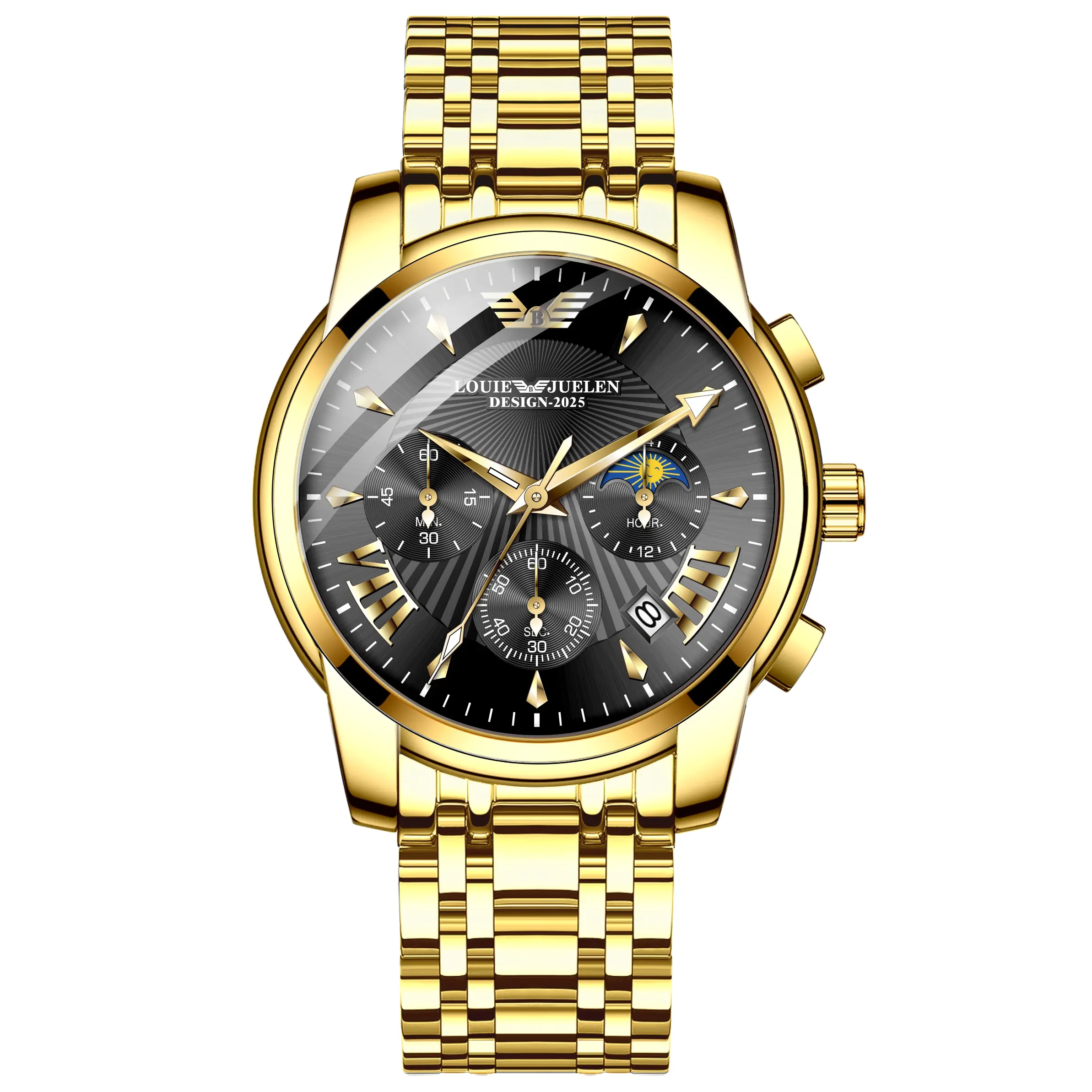 LOUIEJUELEN Elegance Men's Fashion Watch - Swiss Precision, 40mm Alloy Case, Sapphire Crystal, Stainless Steel, Water-Resistant, Shockproof, Luminous Dial, for Business, Daily Use