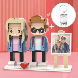 Half Price!Customizable Couple Brick Figures Full Body&Photo Frame with Keychain Set Perfect Keepsake Cute Gifts for Spouse/Lover/Family