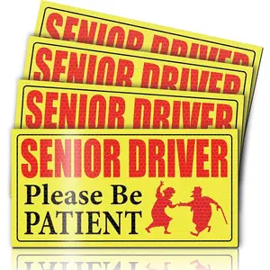 4 Pieces Elderly Driver Car Magnet Reflective Senior Driver Magnet Signs For Car, Old People Gag Gifts Please Be Patient Yellow Sign Magnetic Bumper Sticker For Grandma, Grandpa