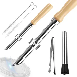 2 count Straw Puncher & Muddler Set,Stainless Steel Straw Hole Punch for Plastic  Lemonade Cup with Wooden Handle,Lid Puncher Tools for Lemonade Stand,Cafe,Bar Drink Supplies Commercial-Grade