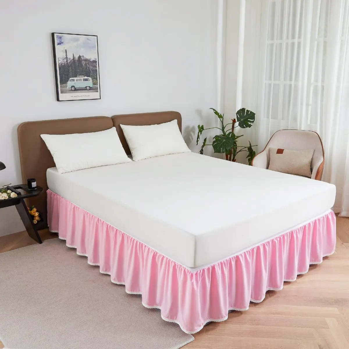 Solid Color Ruffle Trim Bed Skirt, 1 Count Soft Comfortable Breathable Bed Skirt, Bedding Supplies for Home Bedroom Hotel