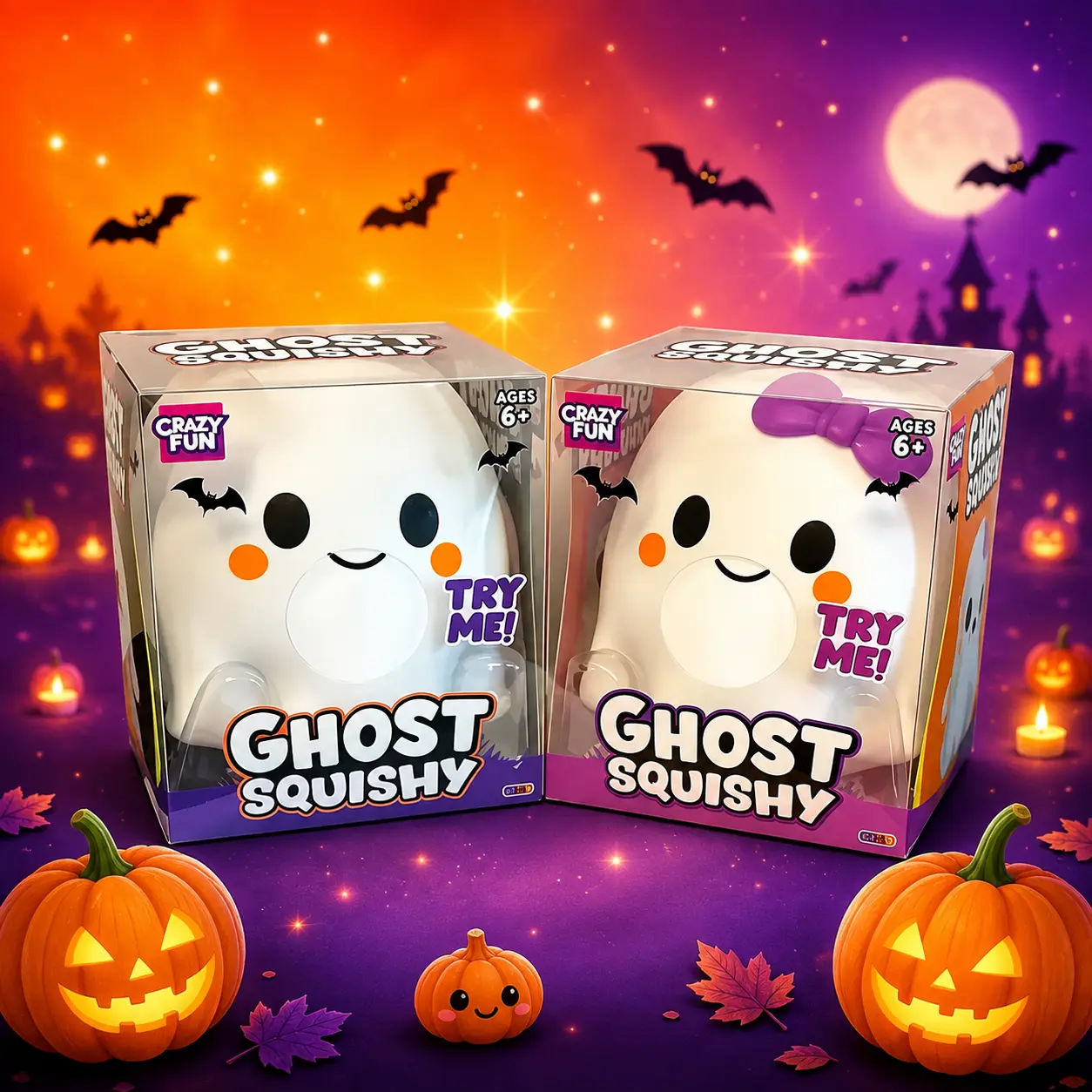 Jumbo Halloween Ghost Squishy Toy, 6.3-Inch Soft TPR Sensory Squeeze Fidget Toy, Stress Relief Gift Toy, Cute Spooky Novelty Desk Toy and Party Favor