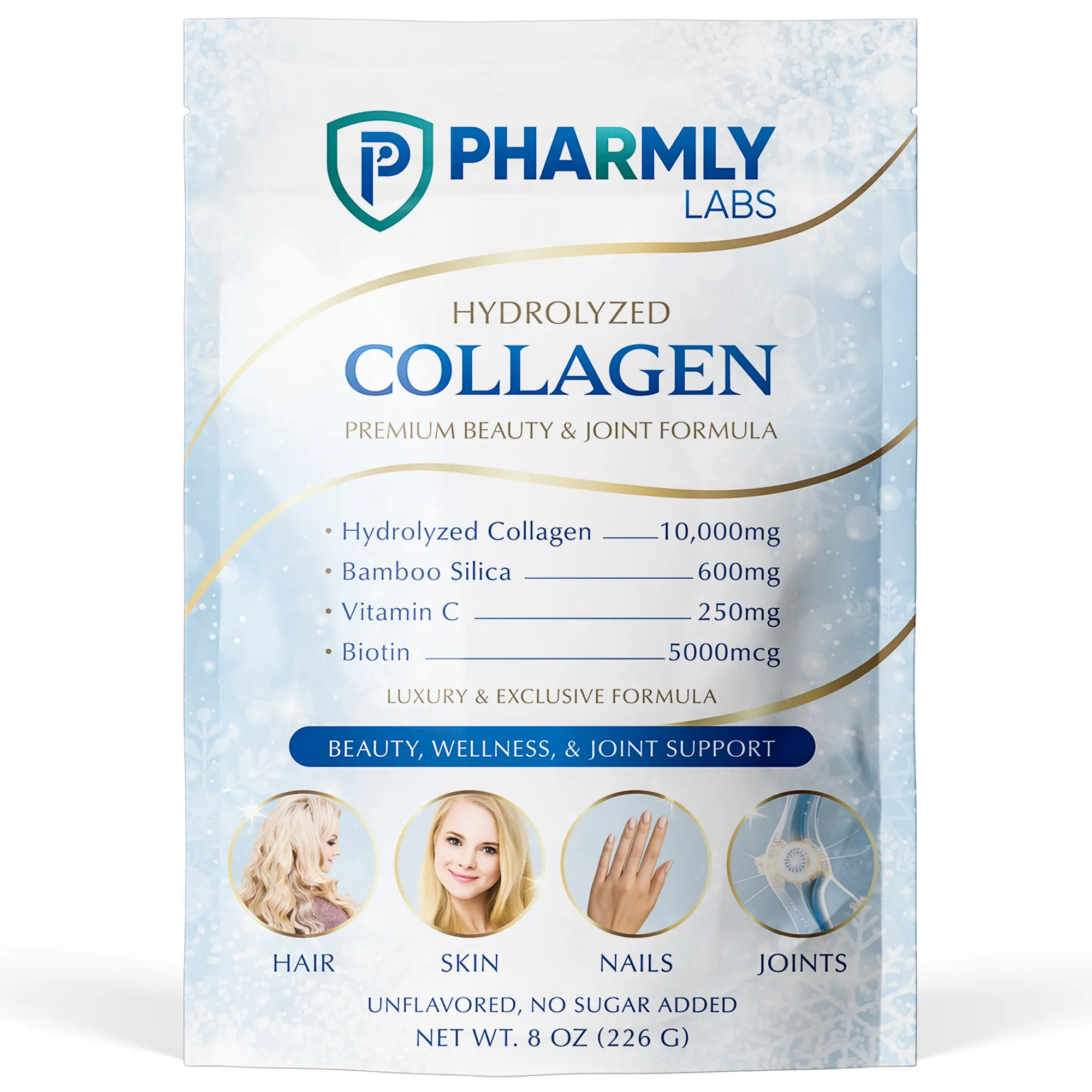 Pharmly Labs Collagen Powder - Advanced Biotin-Silica-vitamin C Blend Edible Health Beauty Supplement for Hair, Skin, Nails (Unflavored, Healthcare Rejuvenating Support)