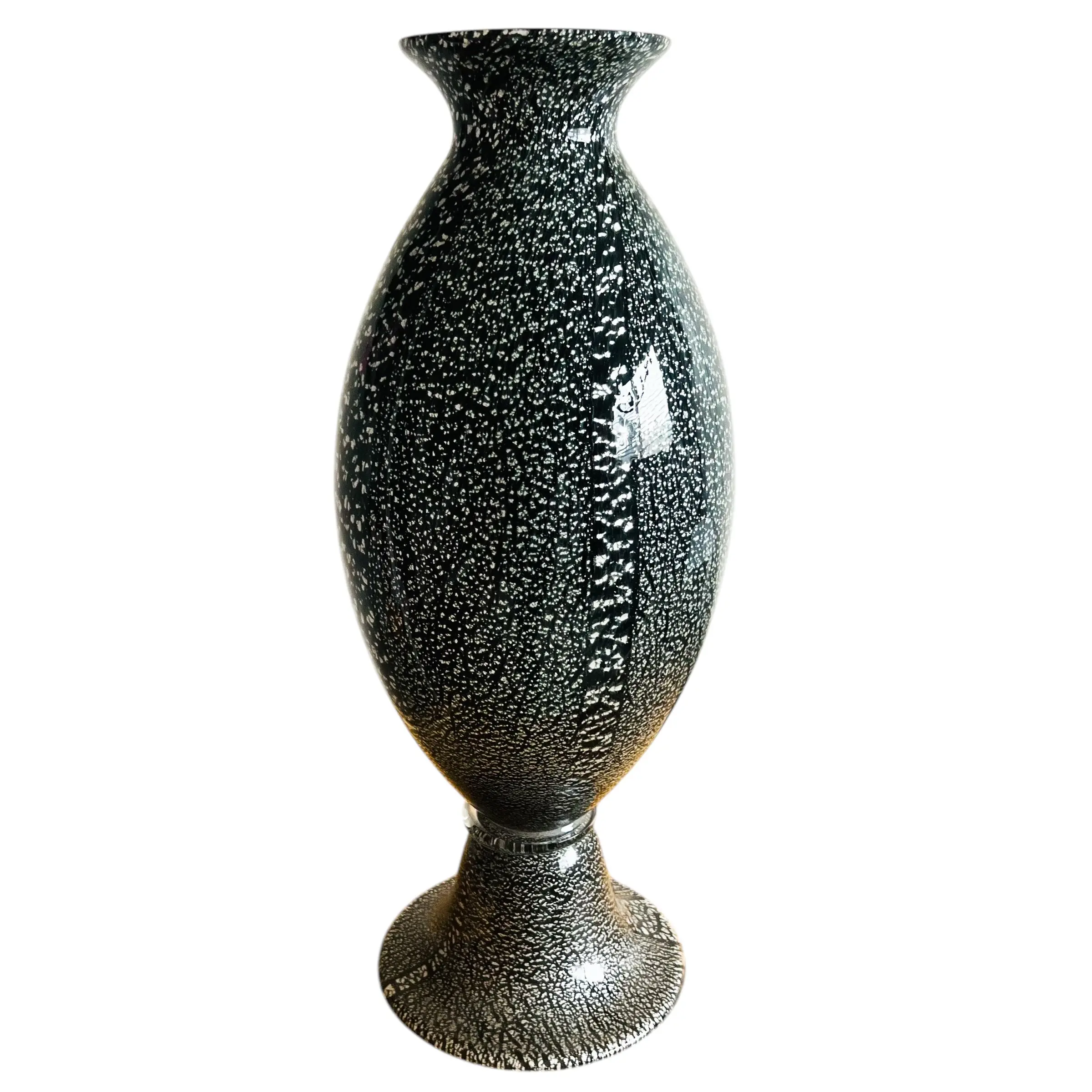 Vintage Seguso Glass Silver Flecks Murano Italy Vase
