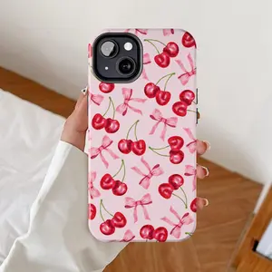 Phone case: Cherry & Bow Pattern, Autumn/Winter Fashion Anti-Drop Phone Case - Compatible with iPhone 17, 16, 15, 14, 13, 12, 11 Plus, Air, Pro Max - Perfect Gift for Birthdays, Christmas, Thanksgiving For iPhone13