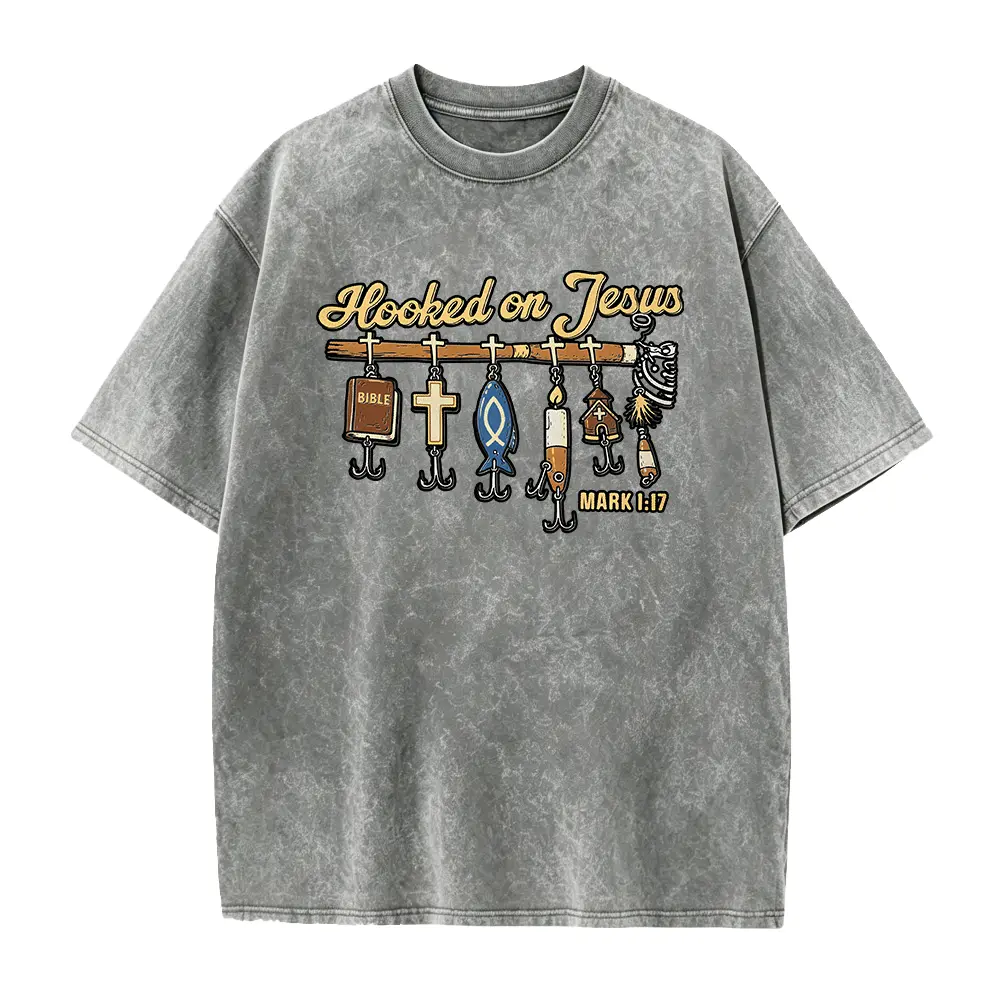 Men's Short-Sleeve Wrinkle-Resistant Breathable Fashion Christian Fishing T-Shirt, Mark 1:17 Faith Clothes, Religious Fisherman Gift, Shortsleeve, Fabric