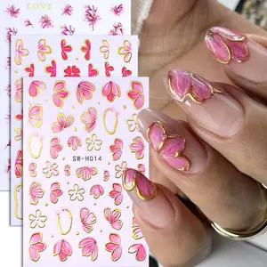 3 Pcs Pink Flower Nail Art Stickers, Flower Design Nails, Spring Floral Pattern DIY Self-Adhesive Nail Decals, Suitable for Women and Girls, Nail Art Sheet