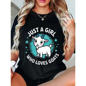 100% Cotton Cute Goat Art For Girls Women Goat Farmer Goat Lovers T-Shirt