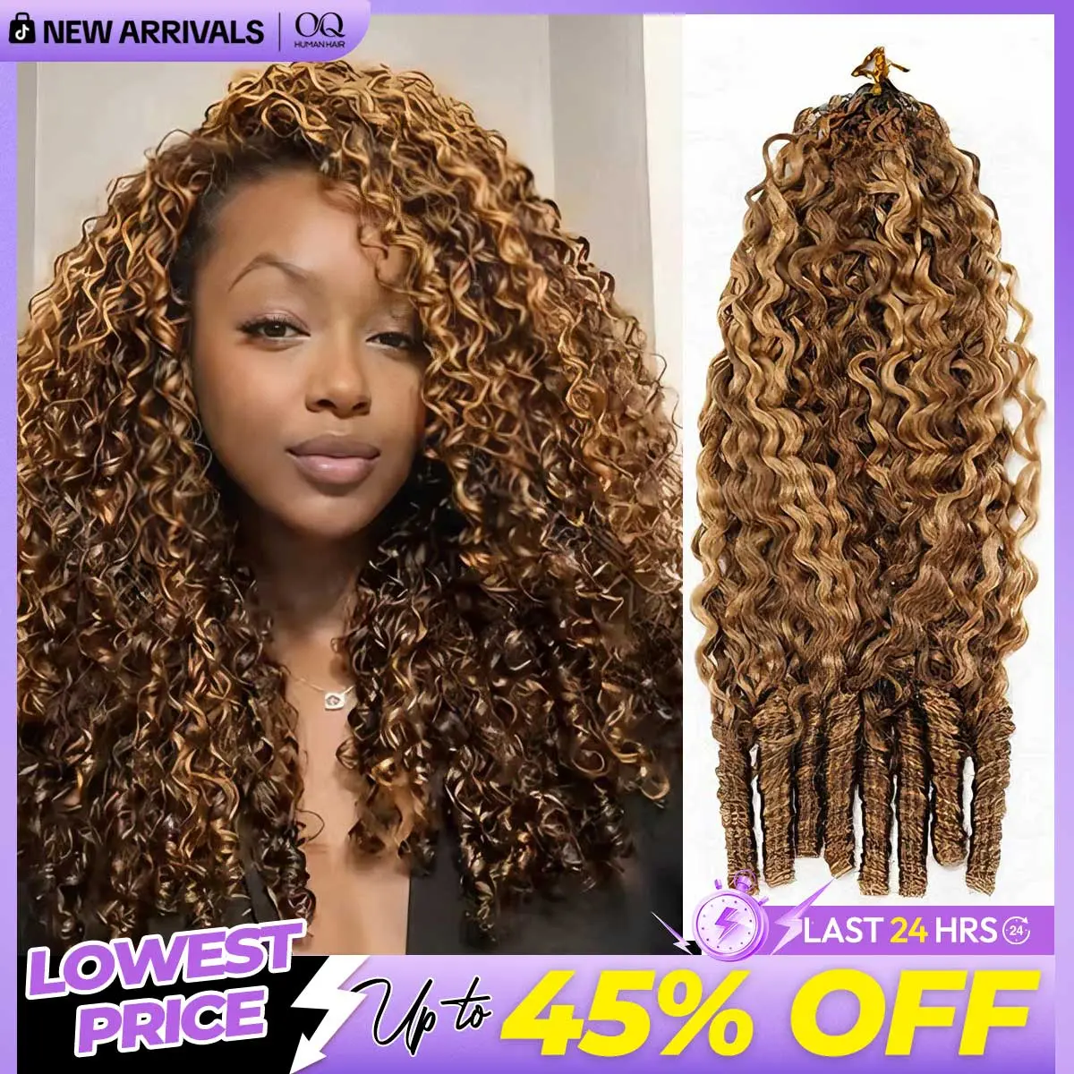 OQ HAIR Highlight 4/27 Burmese Curly Crochet Human Hair 50g Pre-separated Feather Honey Blonde Crochet Human Hair Invisible Miracle Knots Hair #DealsForYouDays