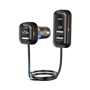 PD30W Fast Car Phone Charger, 6-Port Simultaneous Charging with 1 Type-C, 2 USB Ports, 1.5m Extension Cable, Anti-Slip Clamp, USB Mobile Charger for Cars Accessories
