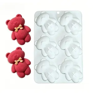 1pc bear-shaped silicone cake mold, 6-hole cute classic healing design, non-stick, easy to demold, suitable for home baking of commemorative chocolate, cakes, cute dessert creative tool
