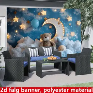 Moon Star Cloud Teddy Bear Background Banner, Sparkling Small Stars Blue Sky Balloon, Polyester Material, Suitable for Baby Gift Party, Home Decoration, Outdoor and Indoor Parties, Photography Background Cloth, Birthday Party Supplies