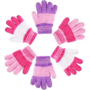 3 Pairs Winter Knit Gloves for Kids Stretchy Full Finger Fluffy Mittens for Toddler Boys Girls 1-11 Years baby accessory kid winter warm knit  hooded swaddle  set newborn girl hat  coach  slippers  floor  socks