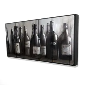360 stand Brown Framed Wall Decoration - 24x48 in Wine Bottles on Rustic Wood Artwork, Framed Display, Rustic Backdrop, Artistic Home Gift, Photo Print Poster & Home Supply
