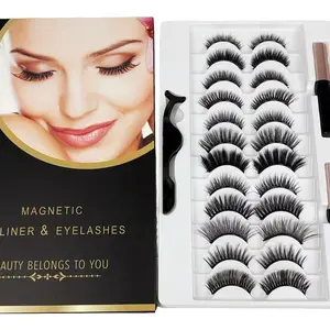 12 Pairs Magnetic False Eyelashes Set with Eye Liner Pen, Cosmetic False Lashes, Natural Look Reusable Curled Magnetic Lashes, Includes Tools No Glue Needed