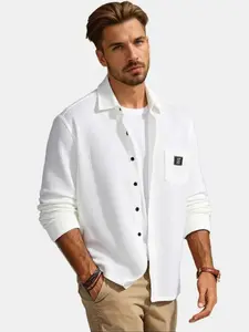 Men's Casual Textured Pocket Patch Design Button Up Long Sleeves Shirt Menswear Top button shirt godspeed shirt halloween shirt long sleeve shirt Biker White long  sleeve  shirt pocket top slim fit shirt