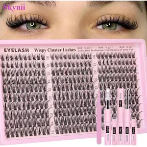 Skynii Lash Clusters Kit Wispy Eyelash Clusters Lashes Natural DIY Lash Extension Kit 10-16mm Cluster Eyelash Extensions Kit 300pcs C Curl Individual Lashes Cluster Eyelash (Including tweezers)