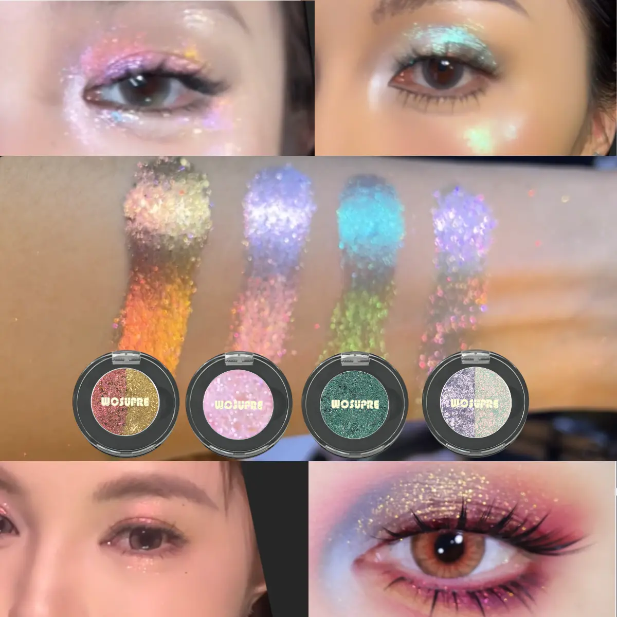 WOSUPRE Mono Chameleon Eyeshadow Palette - Smooth Cosmetic Glitter, Green Glitter, Multifunctional Pigment, Long-Lasting Brightening Makeup for Weddings, Outdoor Fun, Green Glitter Eyeshadow, Chameleon Eyeshadow Eyeshadow