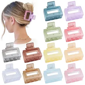 2 Inch Medium Hair Claw Clips 12 count Square Hair Clips for Thin Hair Matte Nonslip  Banana Jaw Clips Bulk Hair Accessories for women and Girls- Ice Cream