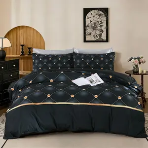 Luxury Gold Diamond Geometric Print Decorative Bedding Set, 3 Piece Set Includes 1 Duvet Cover + 2 Pillowcases, No Insert Cozy Romantic Bedroom Decor