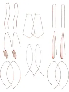 8 Pairs Wire Drop Dangle Earrings for Women Long Geometric Thread Earrings Chic Thin Twist Curved Earrings Set