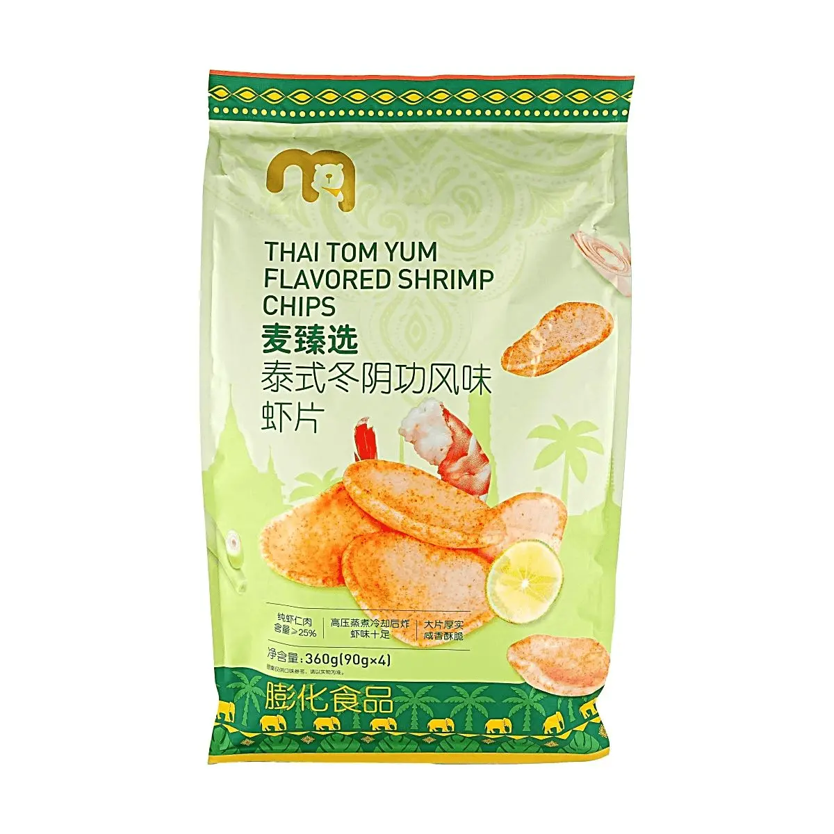 Mai Zhen Xuan Thai Tom Yum Shrimp Chips - 4 Bags (360g) | Real Shrimp Meat (≥25%) | Popular Metro Choice