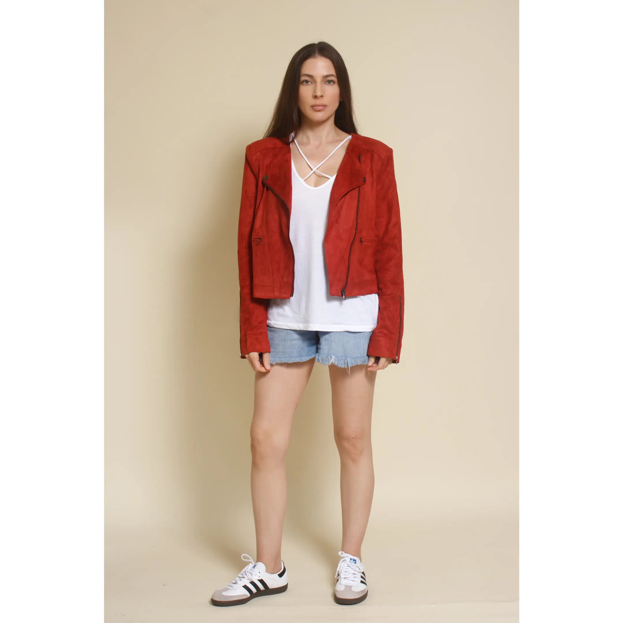 Delilah Faux Suede Red Motorcycle Jacket