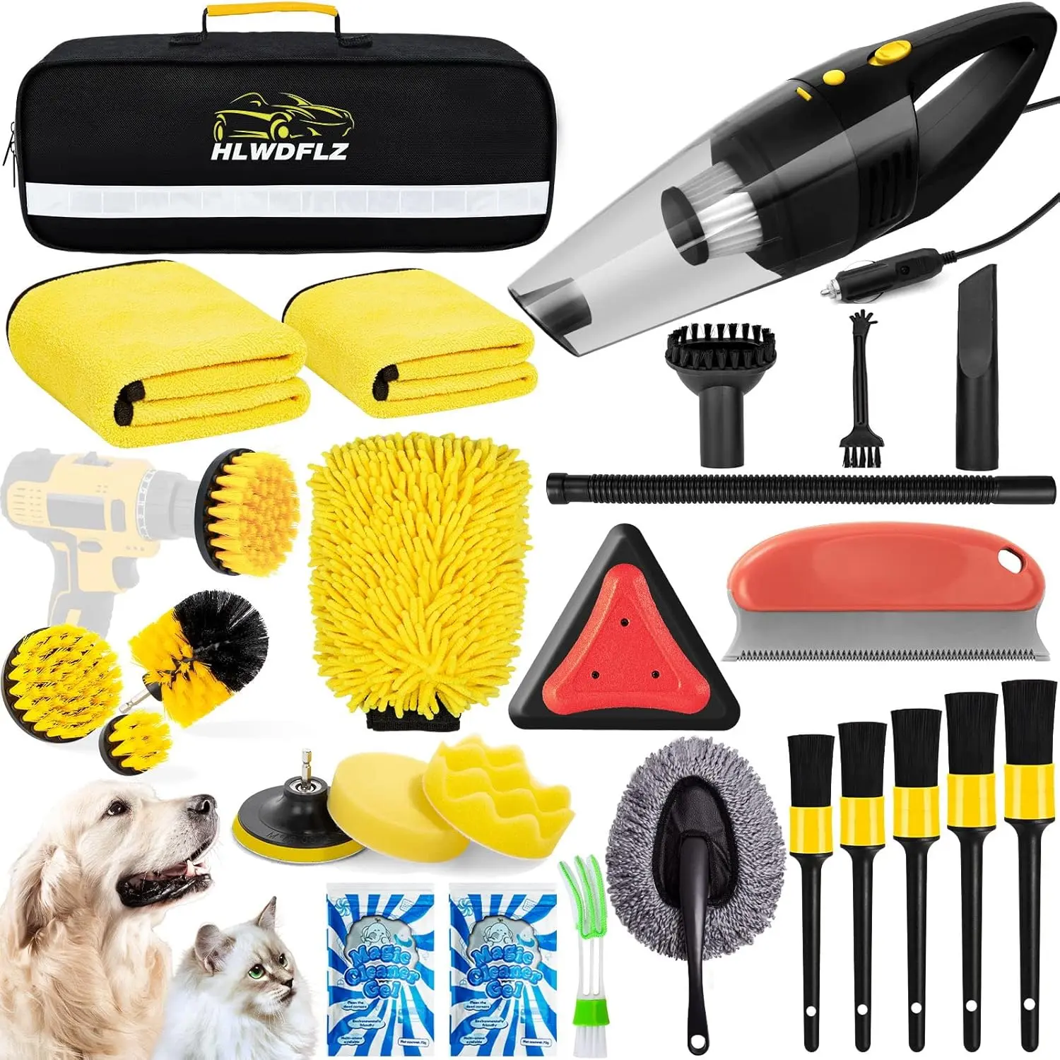 26PCS Car Wash Cleaning Kit with High Power Handheld Vacuum, Car Detailing Kit Interior Cleaner, Detailing Brush Set, Cleaning Gel, Pet Hair Car Cleaning Tools, Complete Car Care Tools