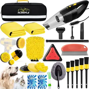 26PCS Car Wash Cleaning Kit with High Power Handheld Vacuum, Car Detailing Kit Interior Cleaner, Detailing Brush Set, Cleaning Gel, Pet Hair Car Cleaning Tools, Complete Car Care Tools