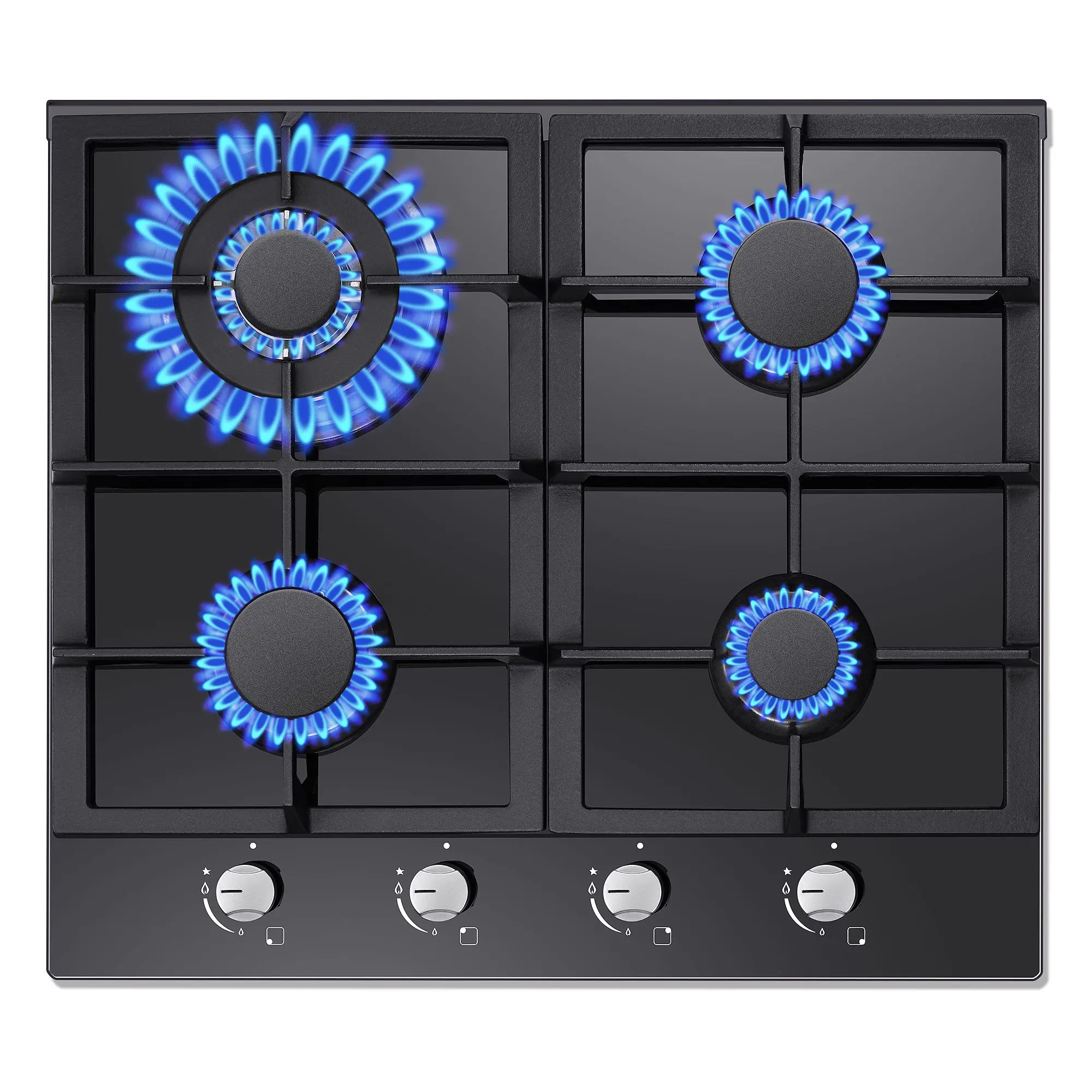 24 in Built-In Black Glass 4-Burner Gas Cooktop (Model GH003-244G), Gas Hob, 110V 3-Prong Plug, NG/LPG Conversion Kit, 1/2NPT Elbow Connector, Screws & Mounting Brackets Included