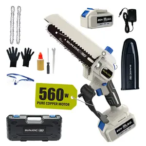 【FathersDayGift】Sun Joe Mini Chainsaw 6-Inch Cordless - 4000mAh Long-Lasting Battery, Lightweight One-Handed Electric Pruning Saw for Men & Women, Seniors, Gardening, Camping, Firewood - Charger + Oil + Gloves + Hardshell Case Included | Gift Idea