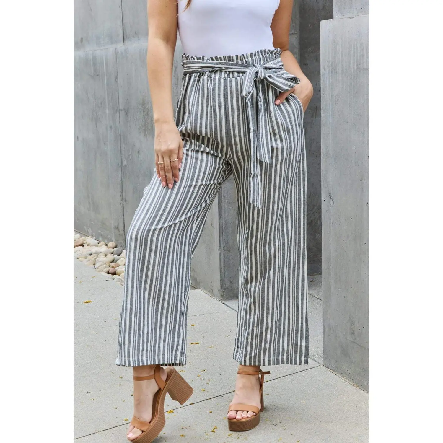 Heimish Find Your Path Full Size Paperbag Waist Striped Culotte Pants