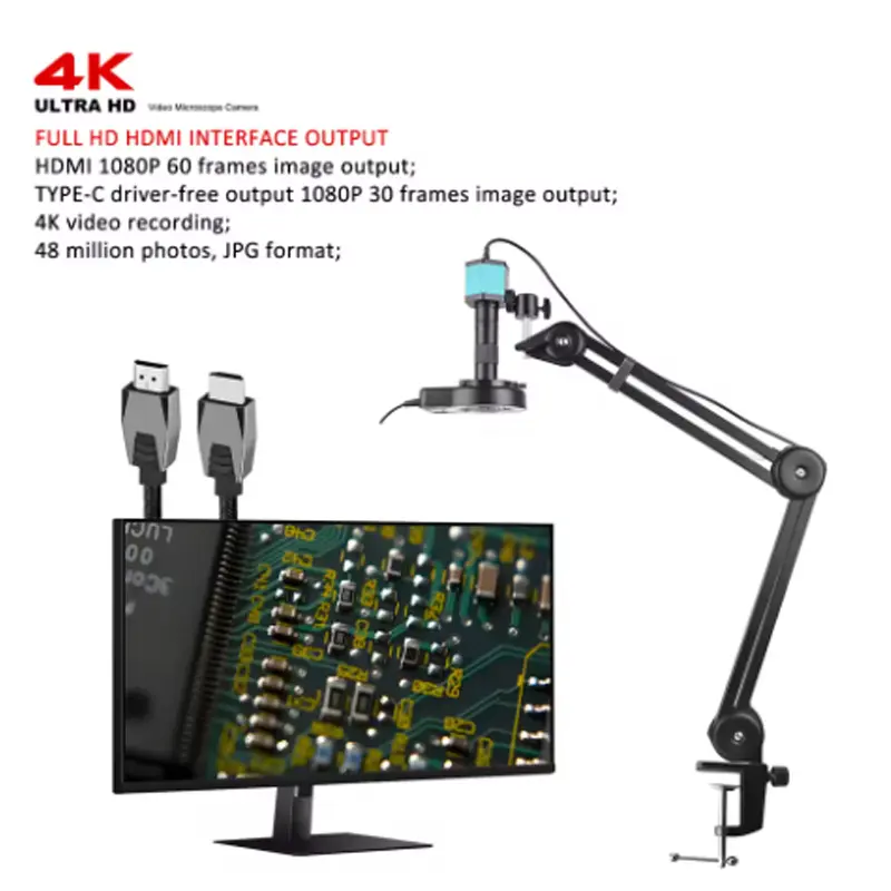 Full HD 4K Electron Microscope For Soldering IMX415 48MP HDMI Wireless  USB Digital Camera 150X Lens Reinforced Bracket Reduces Vibration