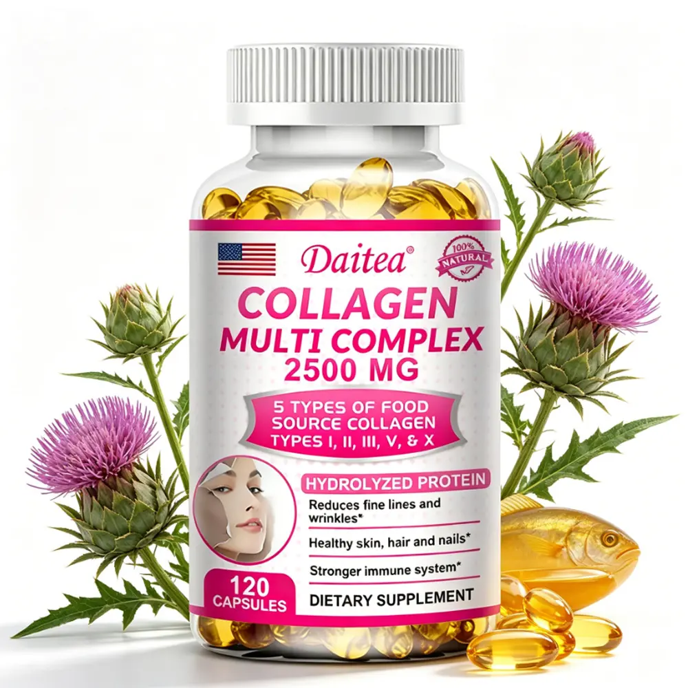 DAITEA Multi Collagen Complex 2500mg - 5 Types Collagen with Biotin, Glutathione & Vitamin C for Hair, Skin, Nails & Immune Support, 120 Capsules