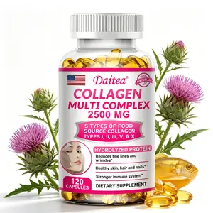 DAITEA Multi Collagen Complex 2500mg - 5 Types Collagen with Biotin, Glutathione & Vitamin C for Hair, Skin, Nails & Immune Support, 120 Capsules
