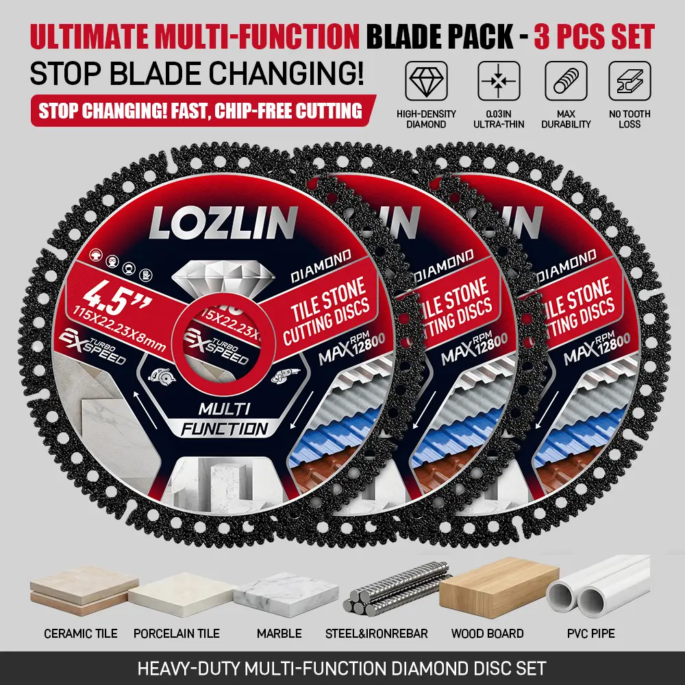 3PCS/6PCS 4.5" Diamond Cutting Blade - No-Chipping Dry Cut Power Tool Accessory for Porcelain,Metal,Tile,Ceramics,PVC, Angle Grinding Saw Blades