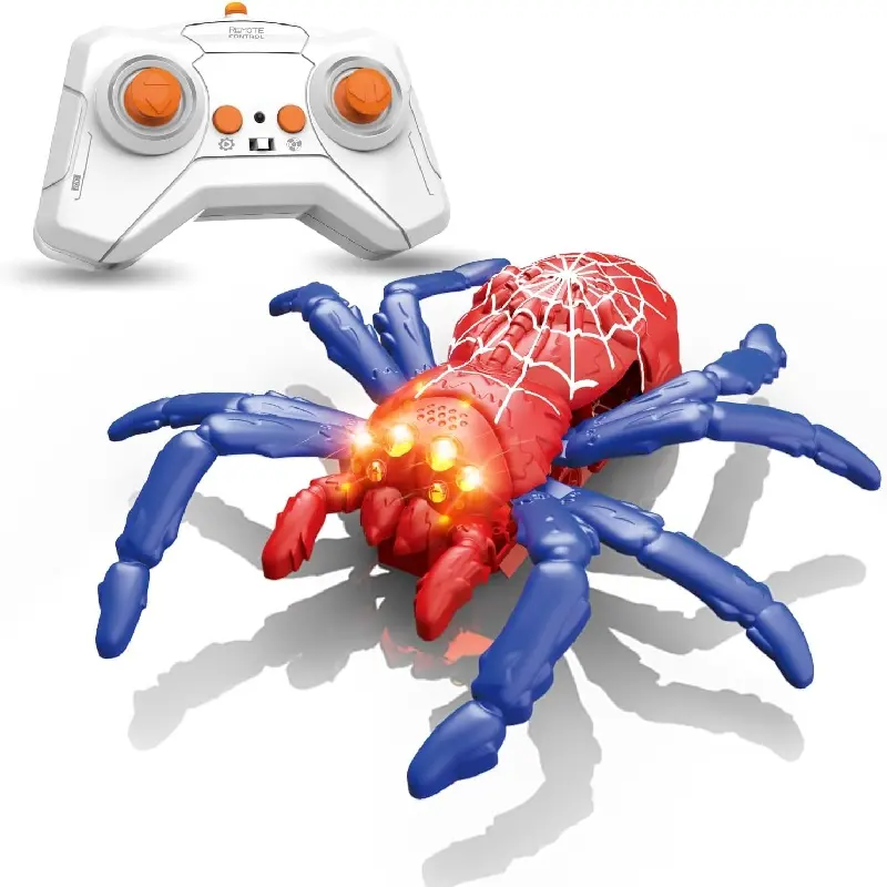 Controlled Wall-Climbing Spider Toy - Lightweight Plastic, Vacuum Suction Fan, Dual-Mode Climbing (Walls/Ceilings/Floors), LED Glowing Eyes, Automatic Demo, 360° Rotation, Realistic Look, Halloween Prank Toy, Christmas Gift