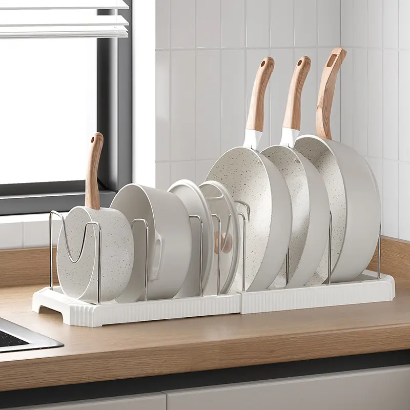ABS Expandable Pot & Pan Organizer, Adjustable Divider Design, Multi-Use Storage for Lids, Cookware & Kitchen Utensils, Space-Saving Under Cabinet Kitchen Organizer