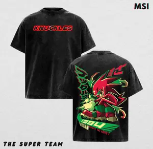 Retro Limited Knuckles the Echidna T-Shirt, Cartoon Movie Graphic Tees, Unisex Acid Wash Lightweight Cotton T-Shirt, Sonic Merch Fabric Menswear