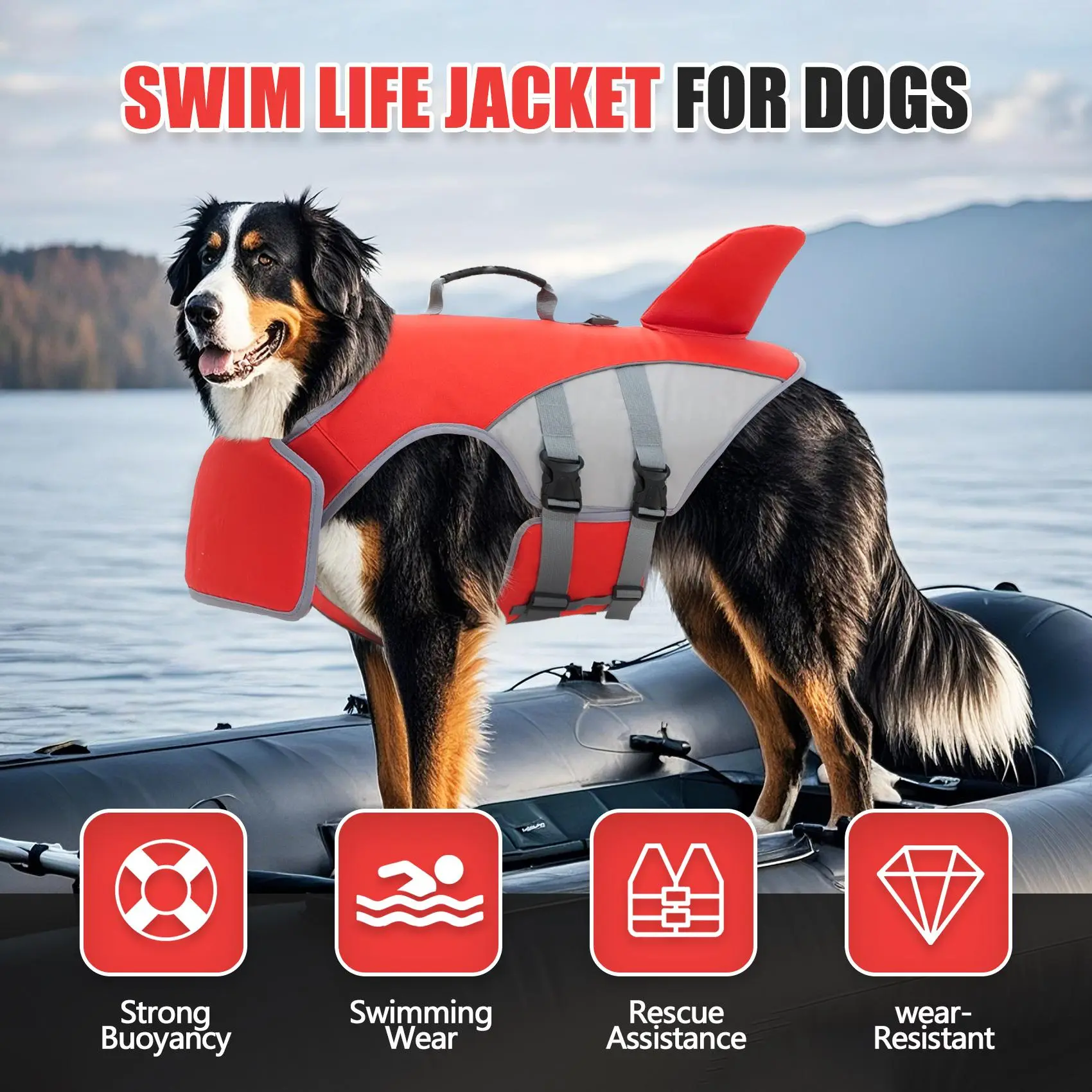 Pet Life Jacket, 1 Count Adjustable Dog Outdoor Swimsuit Outfits, Anti Choking Water & Buoyancy Clothing that Can Tow Medium To Large Dogs, Pet Supplies