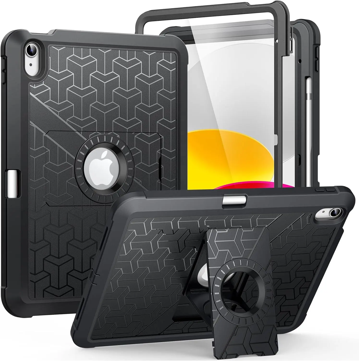 Heavy Duty Shockproof Dual Layer Full Body Case with Built-in Screen Protector & Kickstand for iPad (A16) 11th Gen 2025, 10th Gen 2022 (11/10.9 in), Black