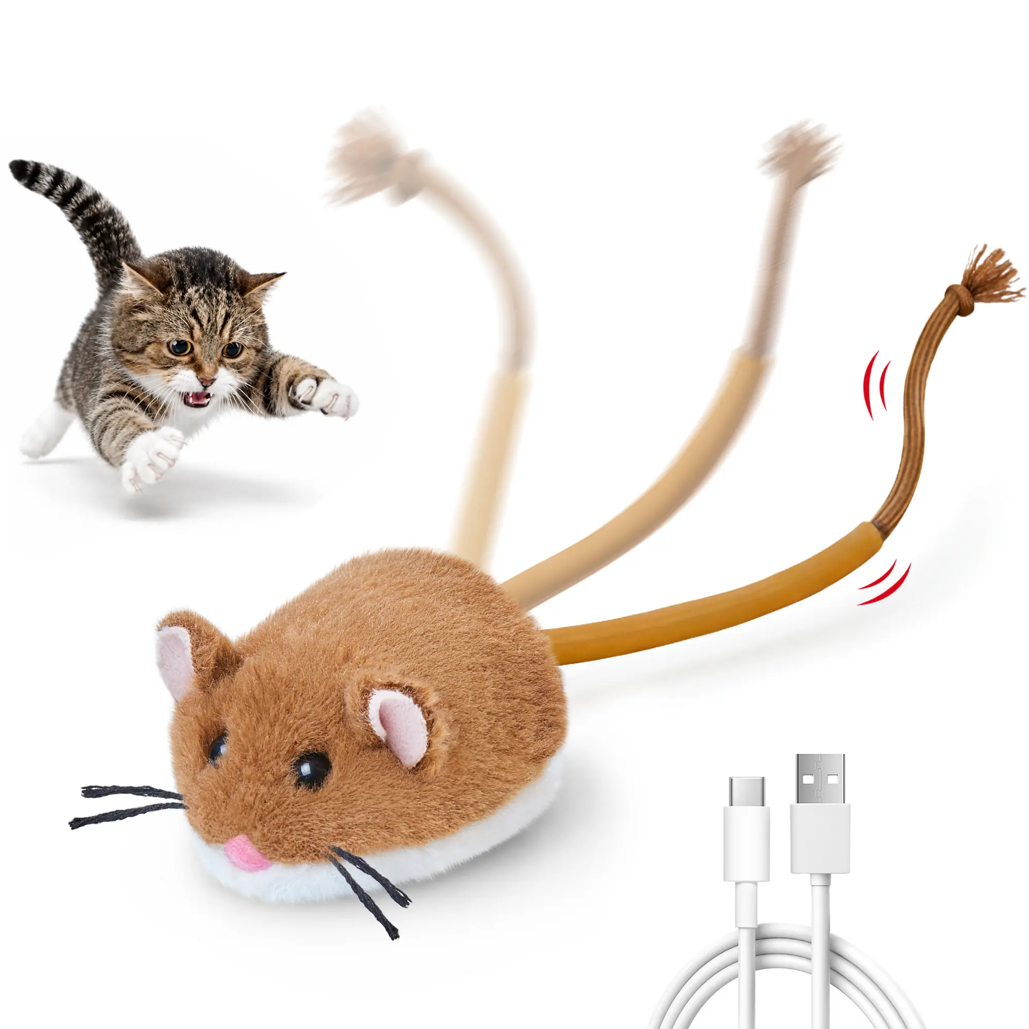 Potaroma Interactive Rolling Mouse Pet Toy, Smart Motion Activated Kitten Toy, Rechargeable Electric Enrichment Game for Indoor Cat Hunting Exercise & Mental Stimulation