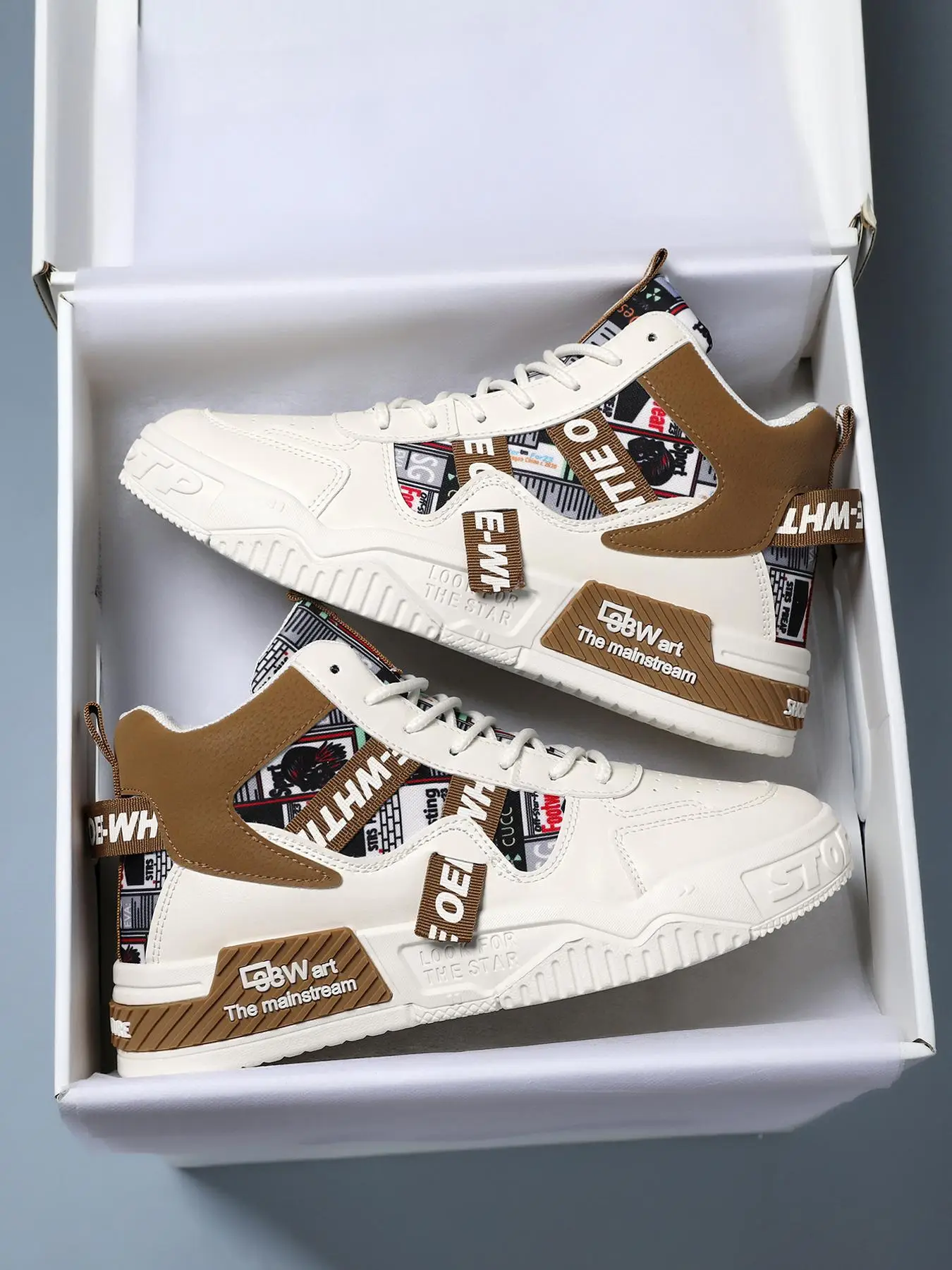 Men's Letter Tape Lace Up High Top Sneakers, Highcut Shoes, Casual Comfortable Sports Shoes for Daily Wear, Trendy All-match Sneakers for Men