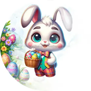 Colorful Easter Sign, Bunny Sign, DECOE-5177, 10" Metal Round