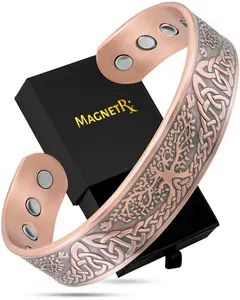 MagnetRX Stamped Irish Tree Magnetic Copper Bracelet Cuff for Men
